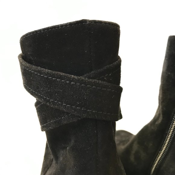 Stuart Weitzman Wedge Ankle Booties Boots Womens 9 Black Suede Heels Criss Cross - Picture 10 of 12